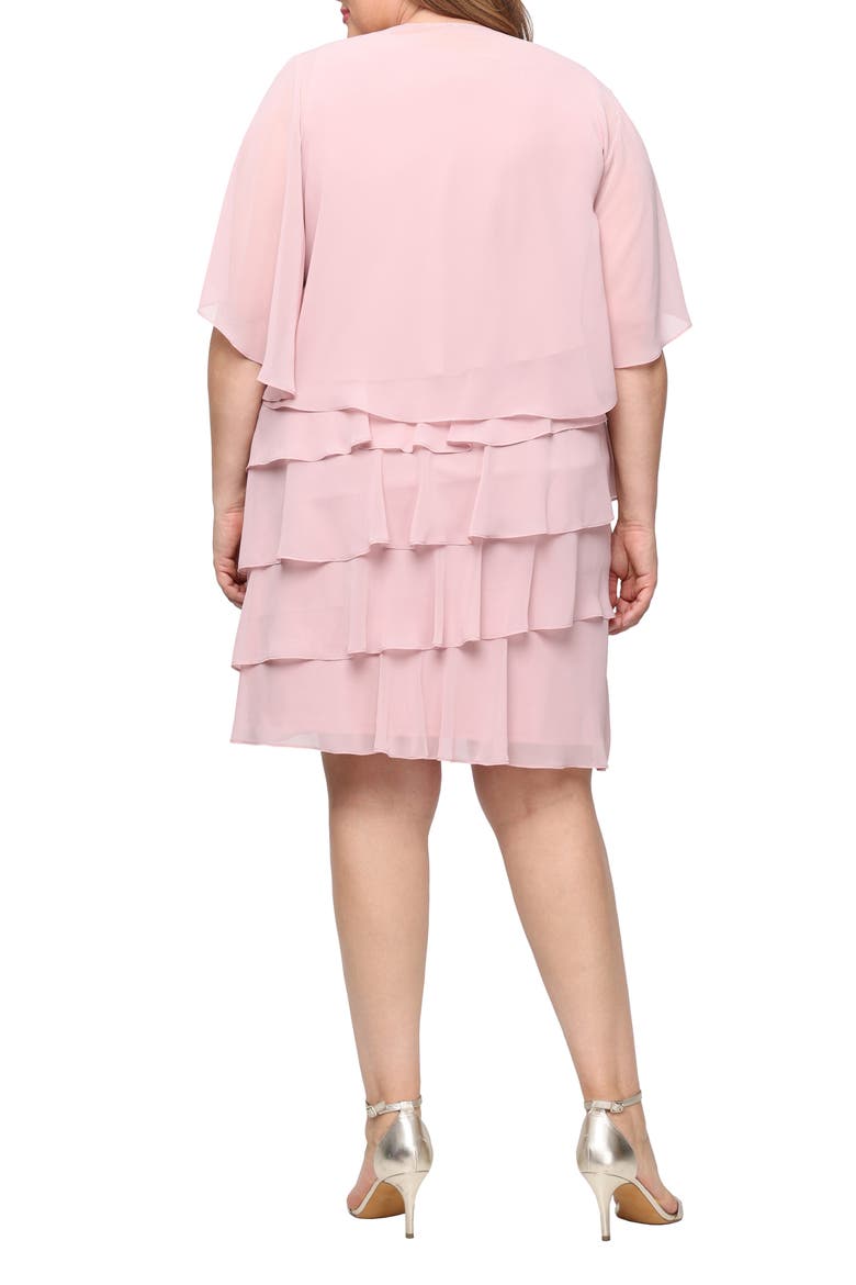 Tiered Ruffle Chiffon Dress with Jacket, Alternate, color, FADED ROSE