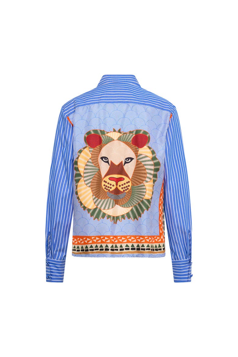 Striped Blouse With Printed Silk Back, Alternate, color, Blue / Multicolour