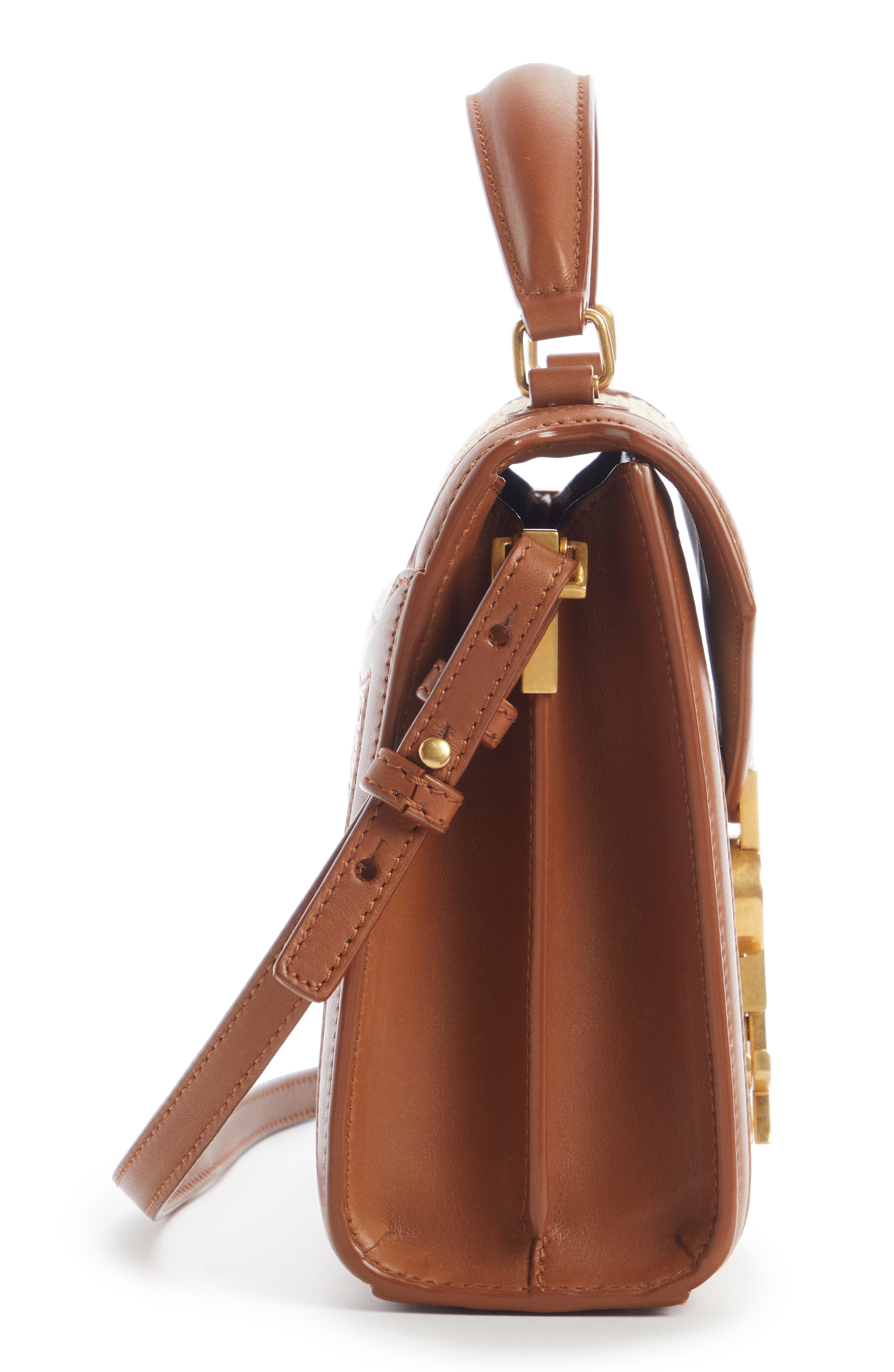 Saint Laurent Mini Cassandra Raffia Top Handle Bag, Alternate, color, 