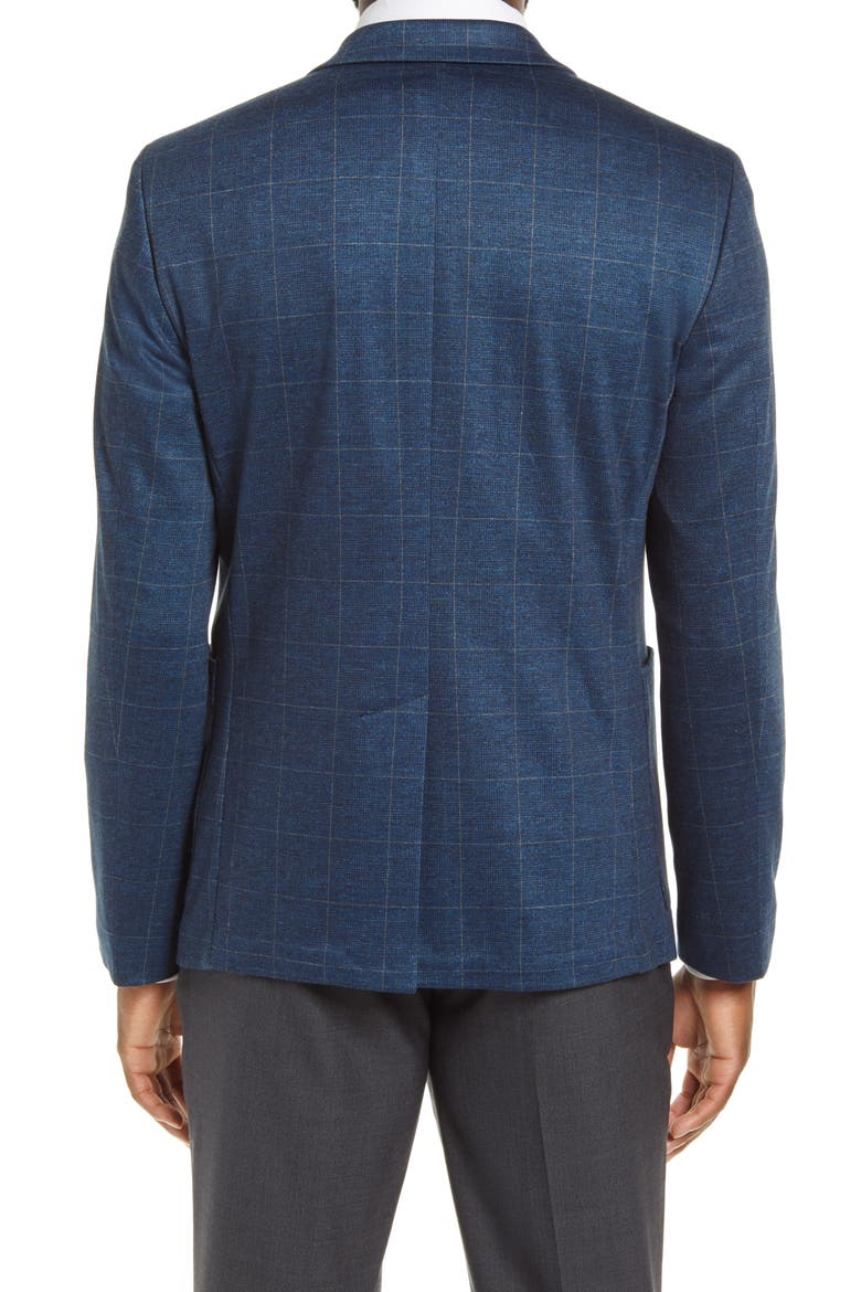 Trim Fit Plaid Stretch Knit Sport Coat, Alternate, color, BLACK BLUE GLEN PLAID PRINT