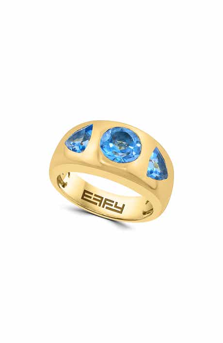 Gold Plated Sterling Silver Blue Stone Band Ring