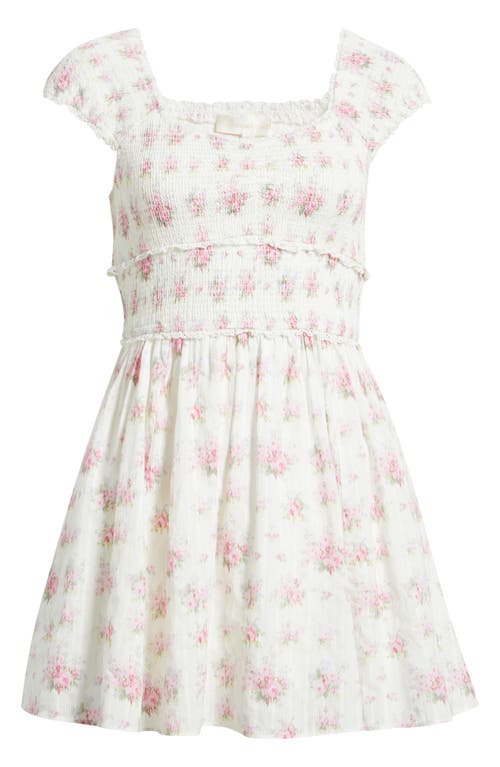 Loveshackfancy Siona Floral Stripe Smock Bodice Cotton Dress In Thulian Pink