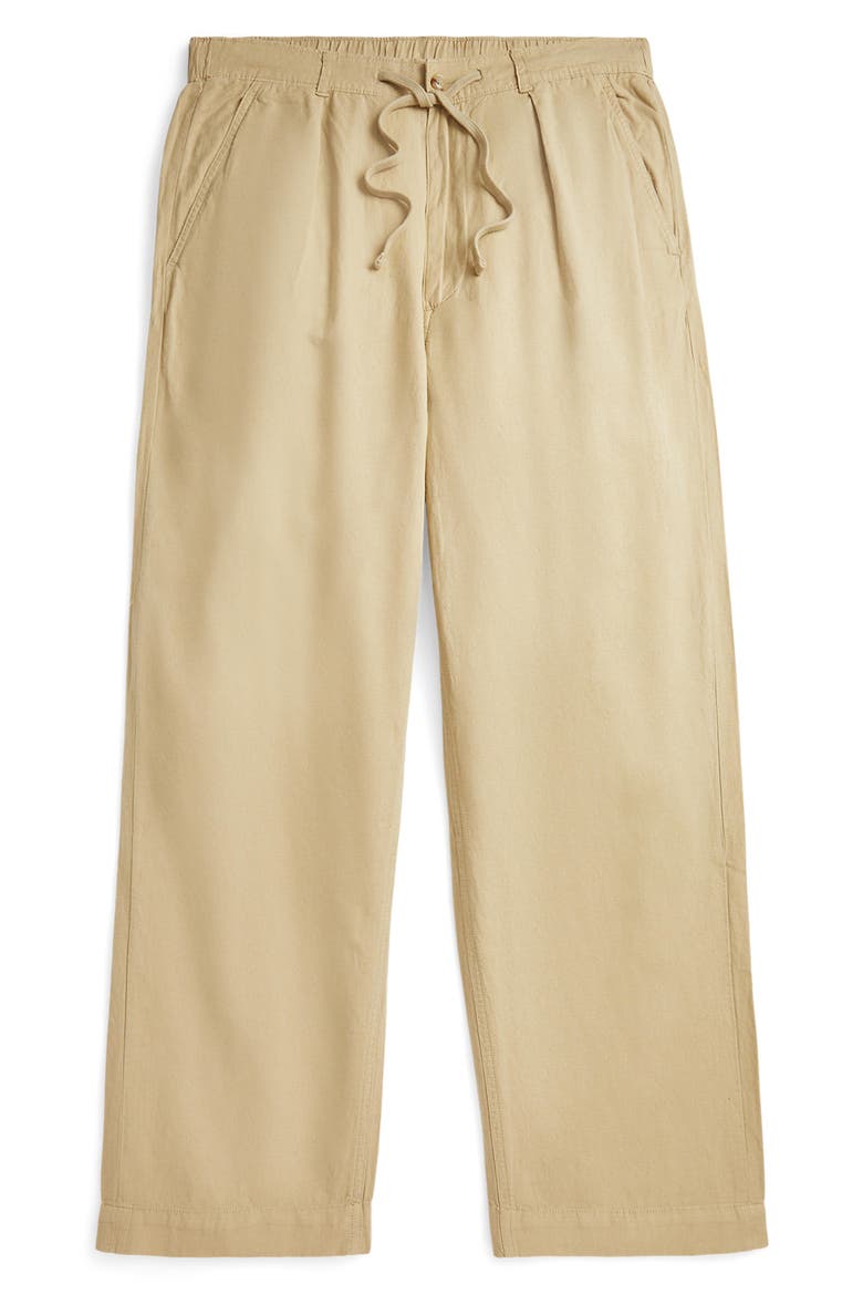 Pleated Linen & Cotton Drawstring Pants, Main, color, COASTAL BEIGE