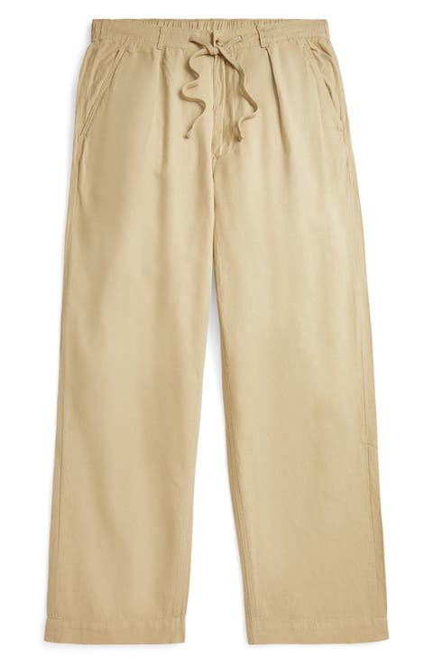 Pleated Linen & Cotton Drawstring Pants