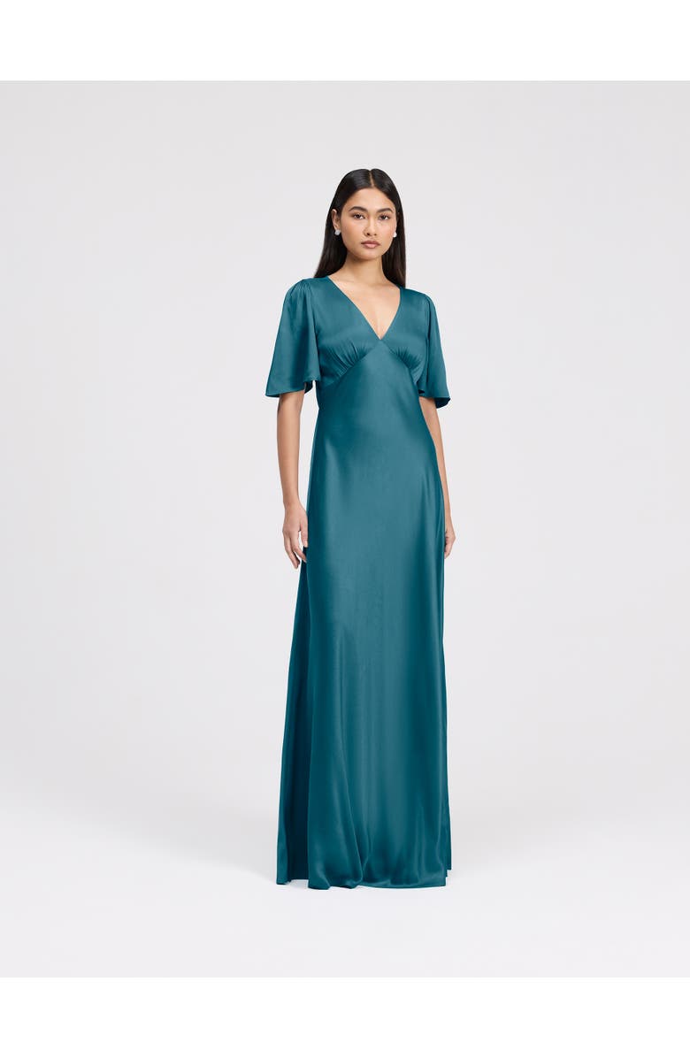 Ghost London Arabella Angel Sleeve Satin Maxi Dress, Main, color, Emerald