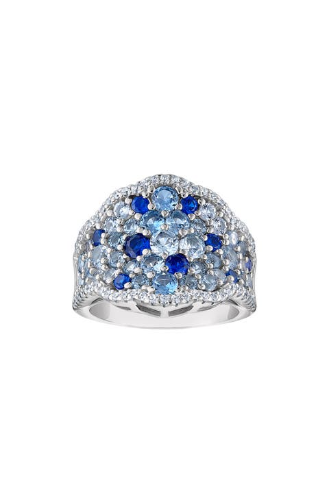 Pavé Cubic Zirconia & Blue Spinel Cocktail Ring