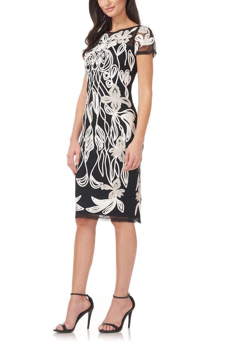 Art Nouveau Soutache Sheath Dress, Alternate, color, WHITE/ BLACK