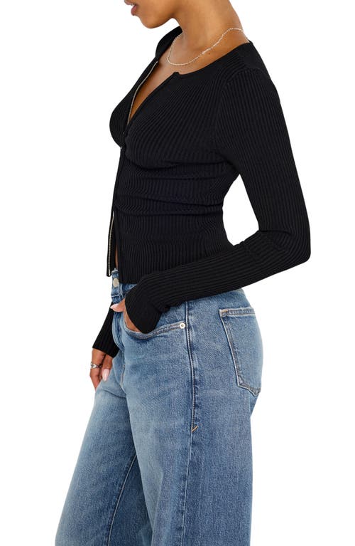 Good American Virgo Rib Zip Front Sweater Black001 In Black001