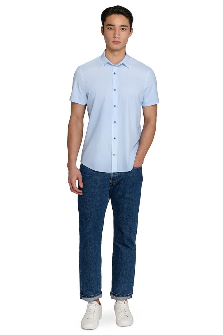 Abstract Geo Performance Short Sleeve Button-Down Shirt, Alternate, color, LIGHT BLUE