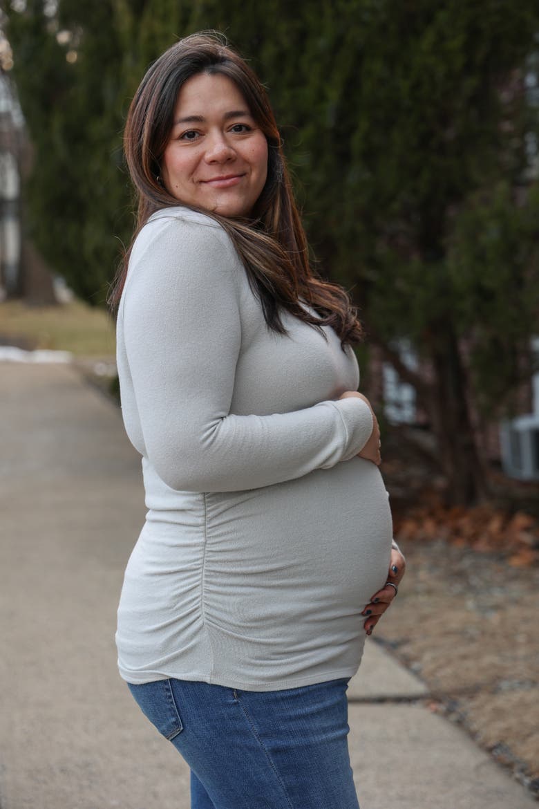 Soft Knit Ruched Maternity Top, Alternate, color, Cream