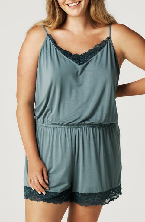 Lace Trim Pajama Romper (Regular & Plus)