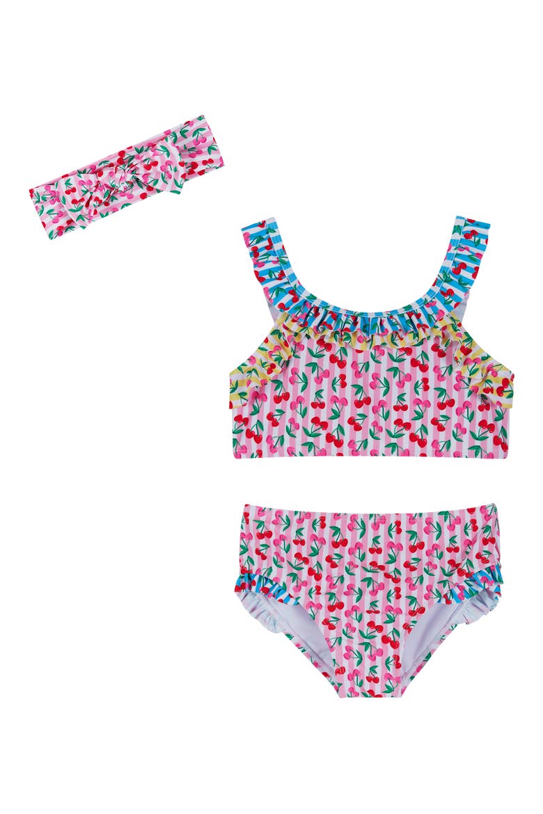 Kids' Floral Ruffle Two-Piece Swimsuit & Headband Set, Alternate, color, PINK CHERRY