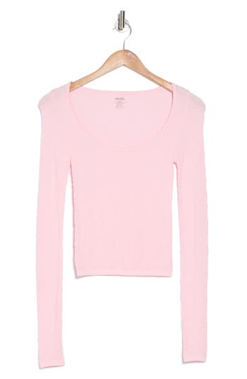 Elodie Scoop Neck Long Sleeve Seamless Crop Top In Baby Pink