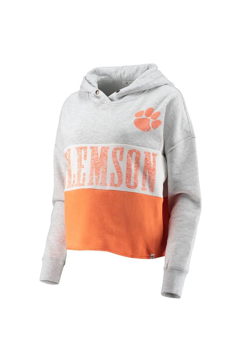 Women's '47 Heathered Gray/Heathered Orange Clemson Tigers Lizzy Colorblocked Cropped Pullover Hoodie, Alternate, color, Heather Gray
