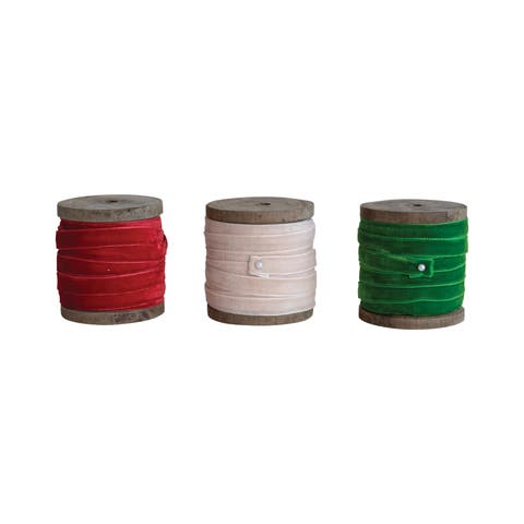 10 Yard Velvet Ribbon on Wood Spool, Set of 3 Colors