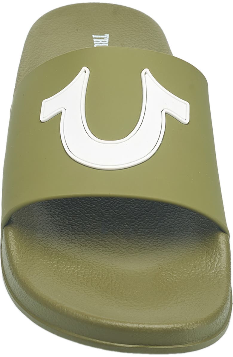 True Religion Men's 112 Logo Slide, Alternate, color, Olive