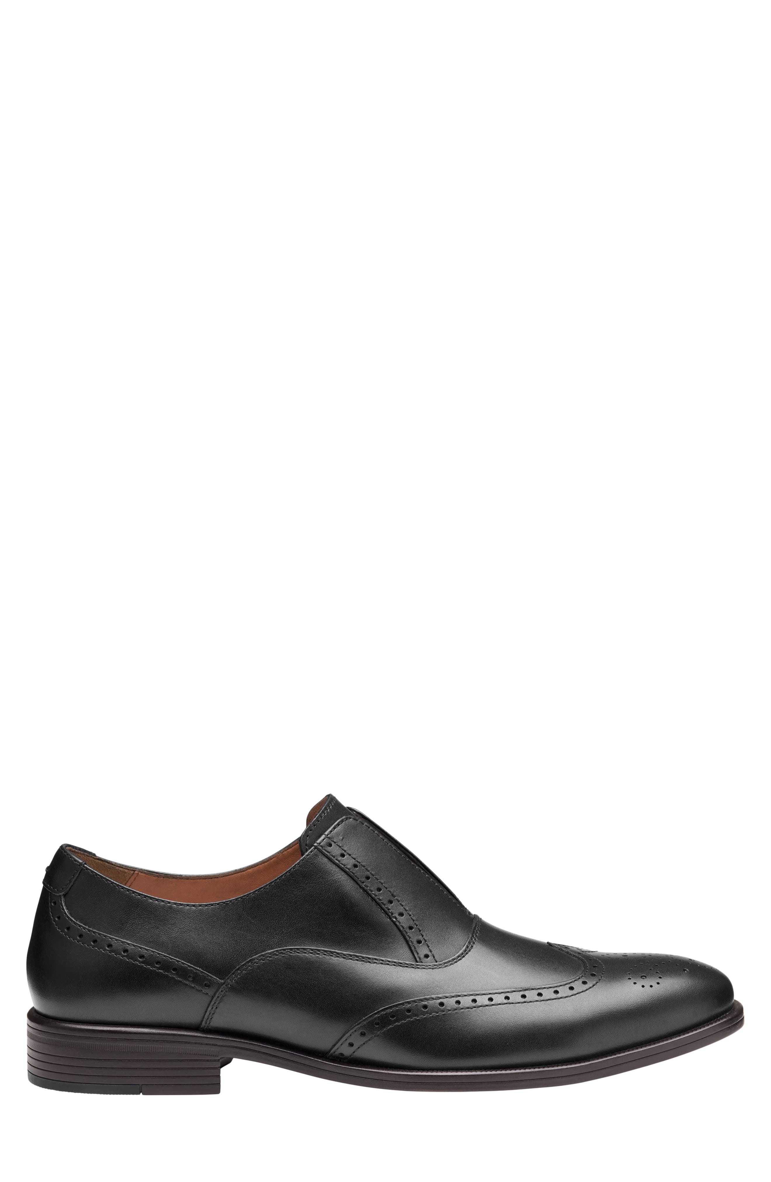 Johnston & Murphy Reeve Wingtip Slip-On Shoe, Alternate, color, Black Full Grain
