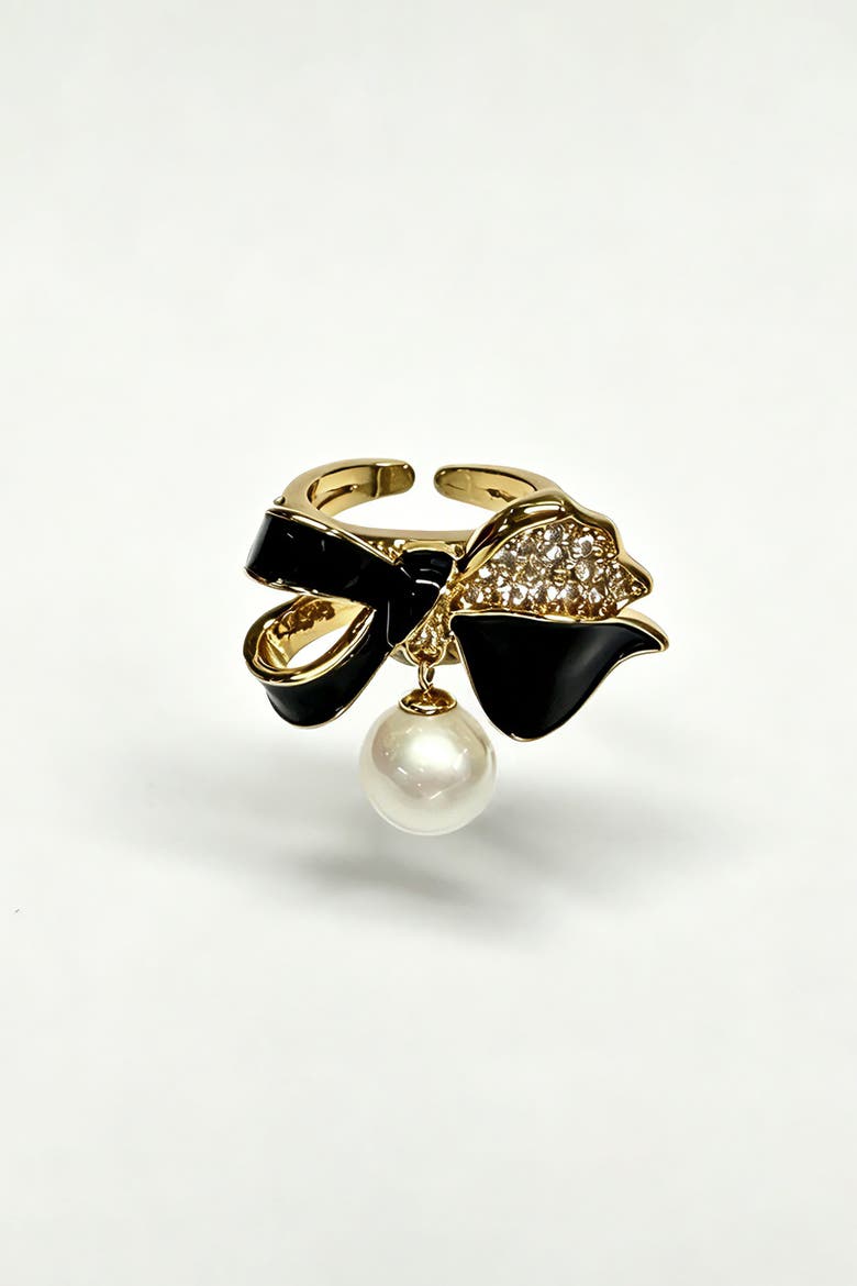 Butterfly Pearl Drop Ring, Alternate, color, Gold