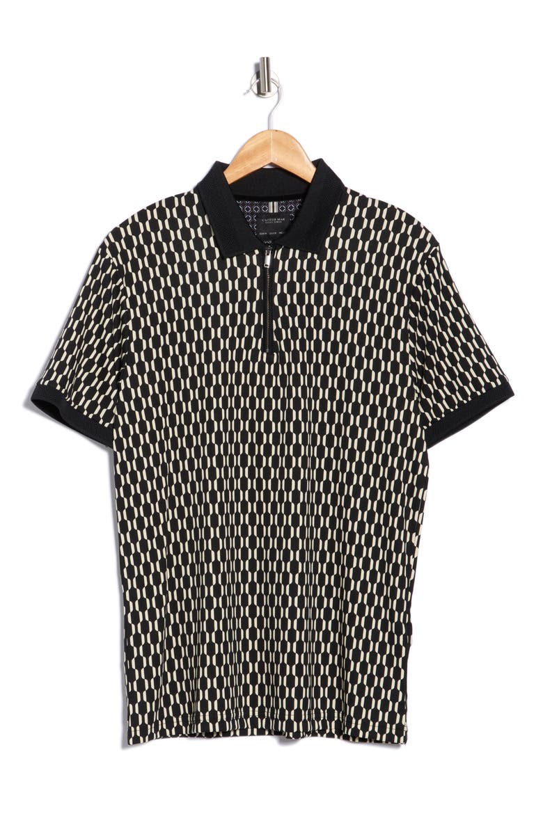 Geometric Print Quarter Zip Polo, Alternate, color, BLACK