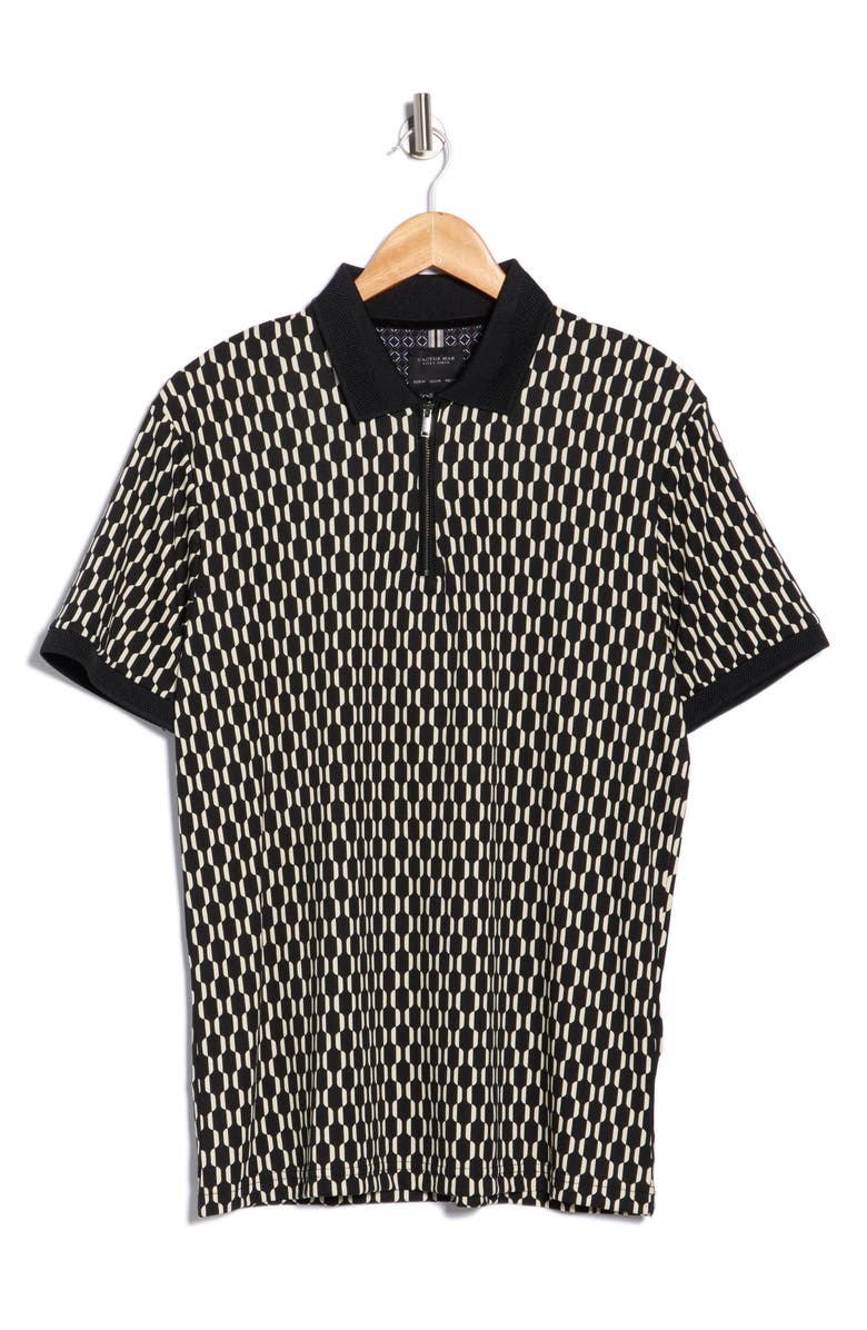 Cactus Man Geometric Print Quarter Zip Polo, Alternate, color, Black