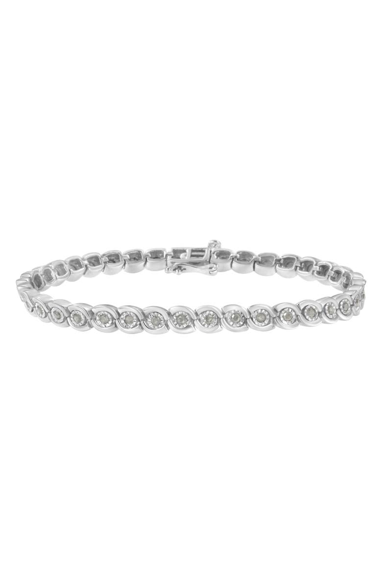 Silver 1 cttw Miracle Set Diamond Spiraling Bezel Link Bracelet, Main, color, White