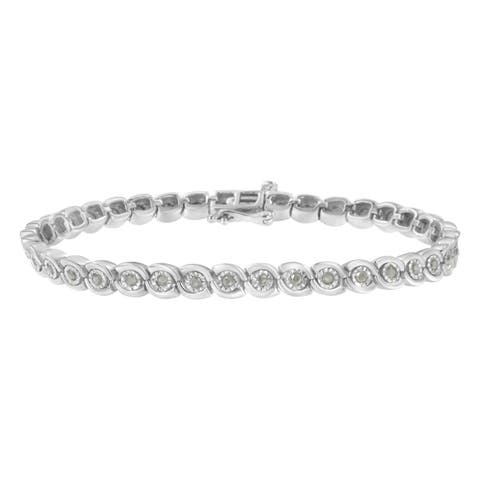 Silver 1 cttw Miracle Set Diamond Spiraling Bezel Link Bracelet