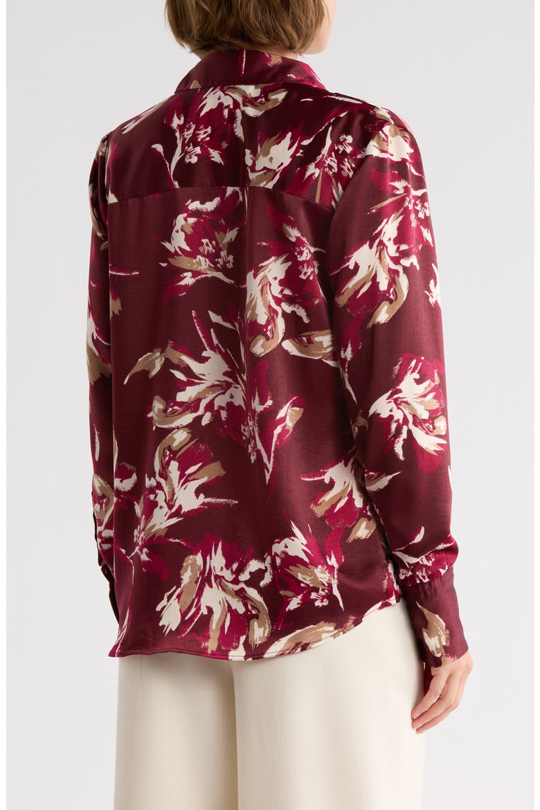Satin Long Sleeve Button-Up Shirt, Alternate, color, BURGUNDY T BILLIE ABSTRACT