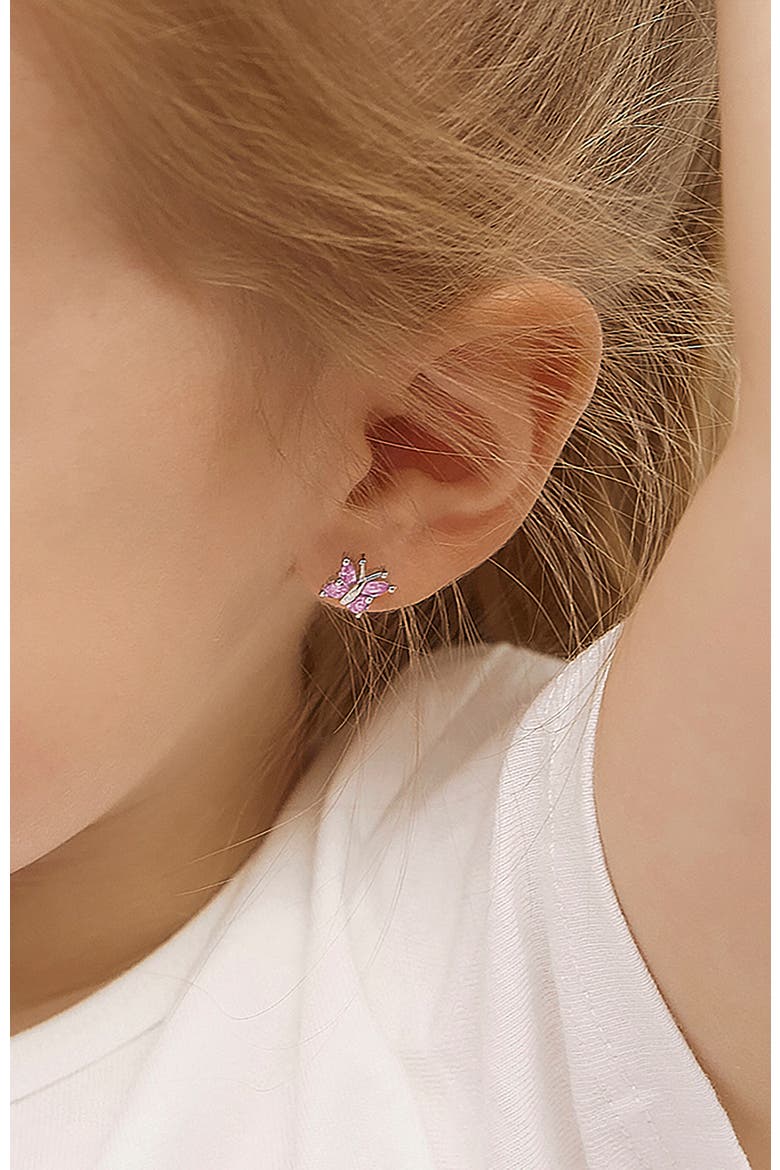 Dainty Cubic Zirconia Butterfly Earrings, Alternate, color, Pink