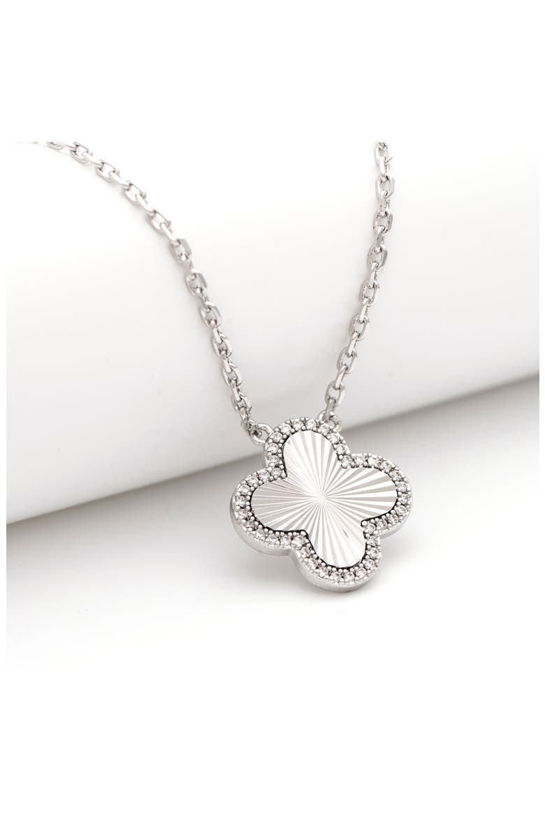 Cubic Zirconia Halo Clover Pendant Necklace, Alternate, color, WHITE RHODIUM CUBIC ZIRCONIA