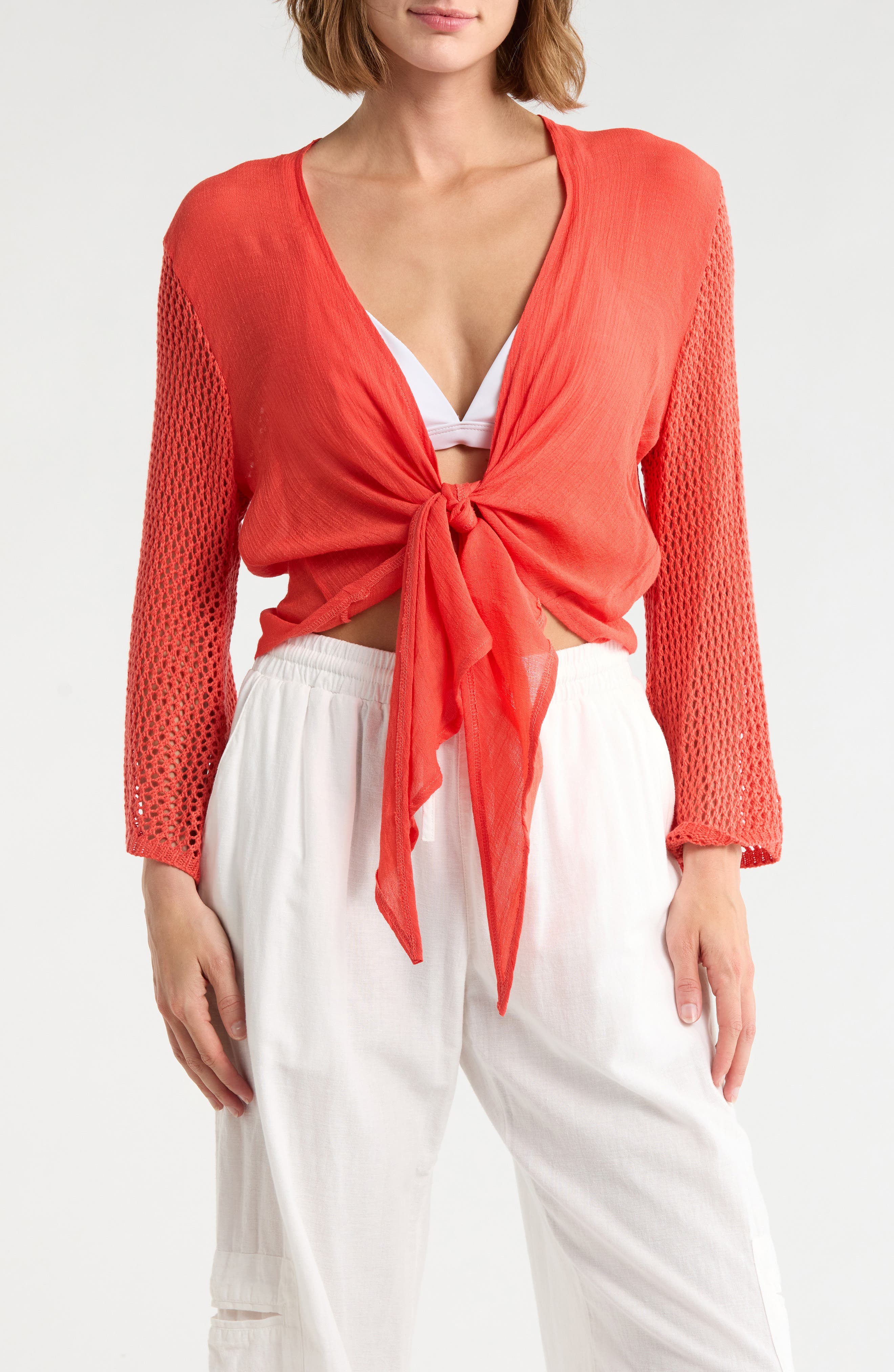 Tie Front Bell Sleeve Cover-Up Top - image 3