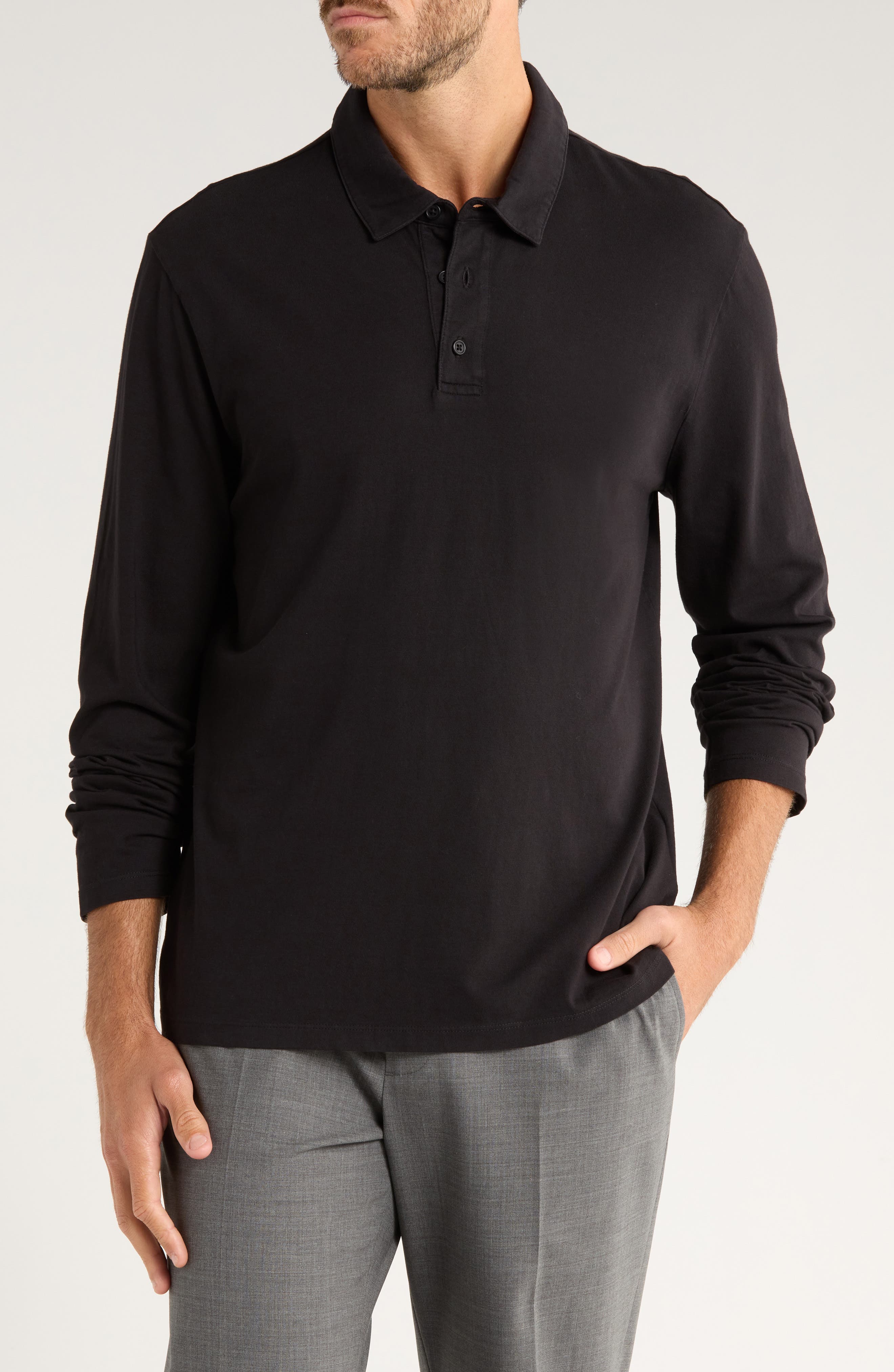 Vince Cotton Long Sleeve Polo