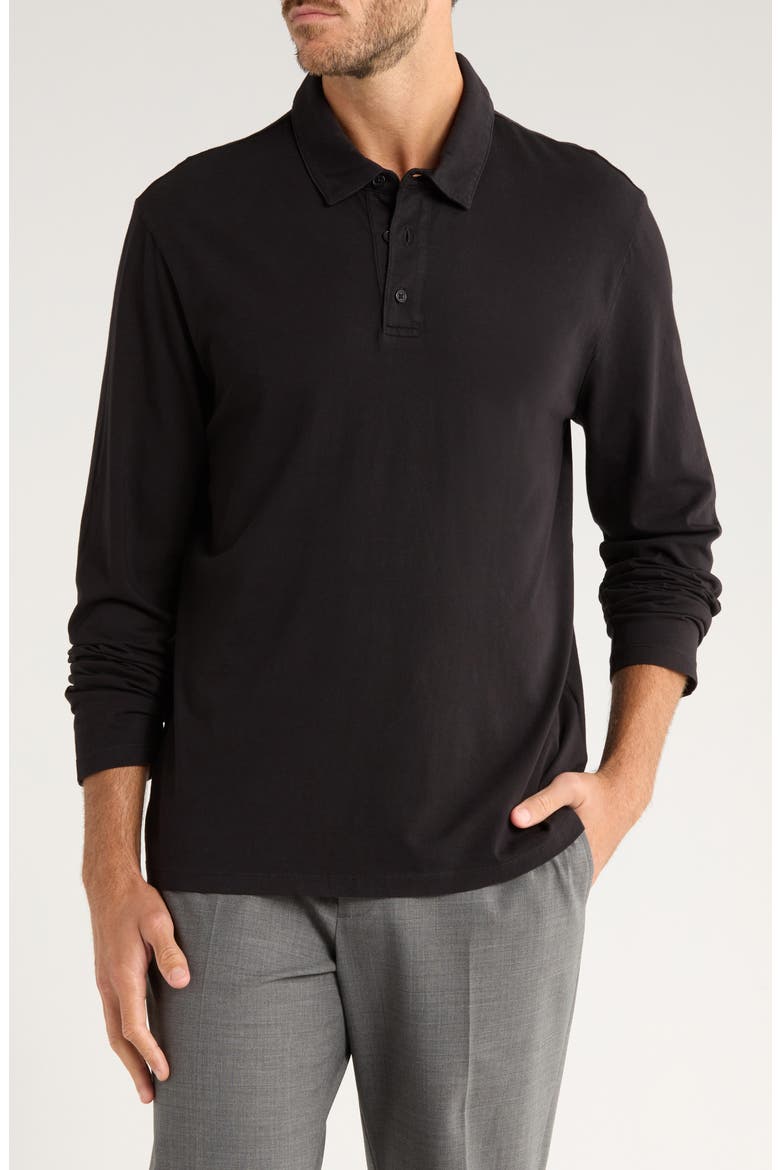 Cotton Long Sleeve Polo, Main, color, BLACK