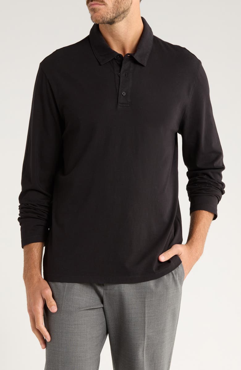 Vince Cotton Long Sleeve Polo, Main, color, Black