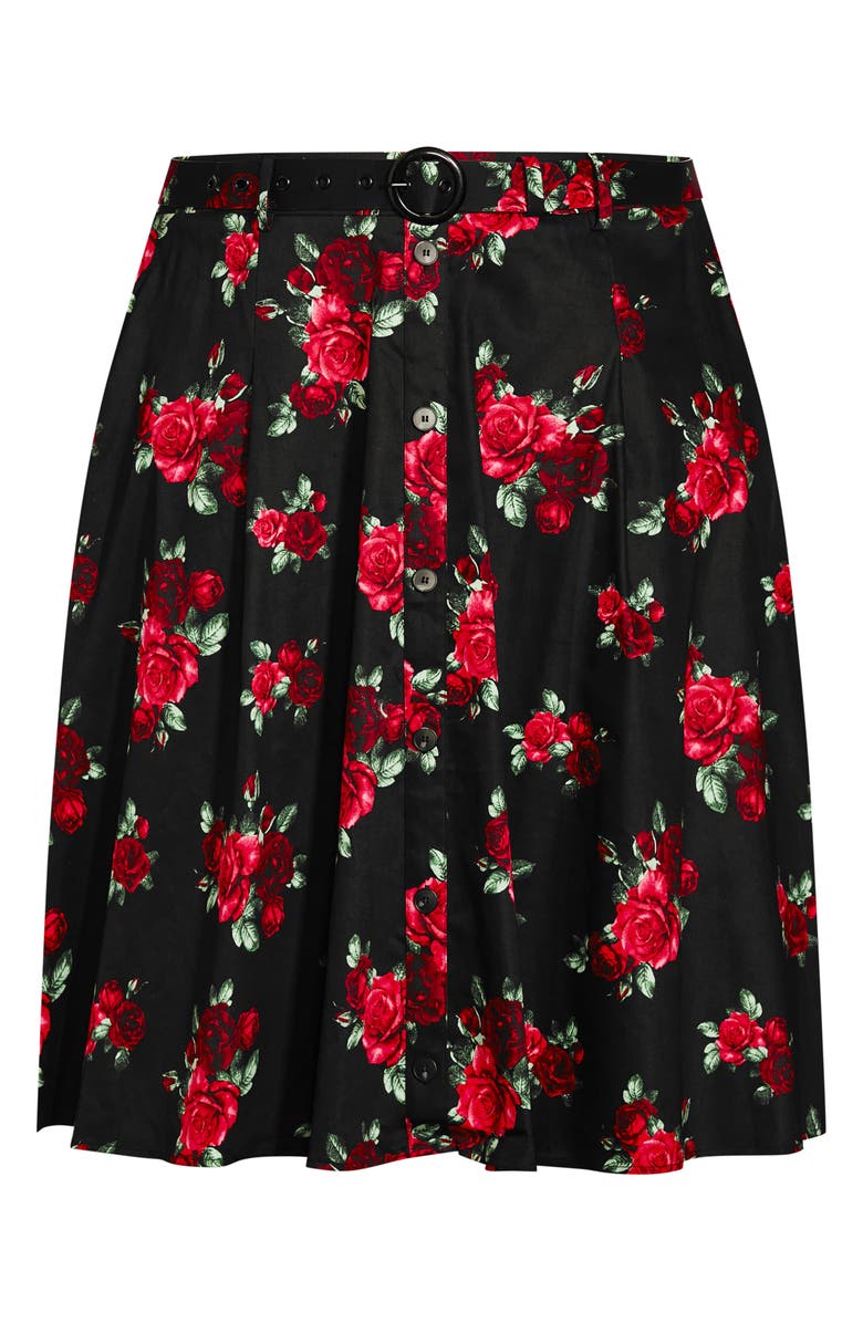 City Chic Rose Floral Print Skirt, Alternate, color, 