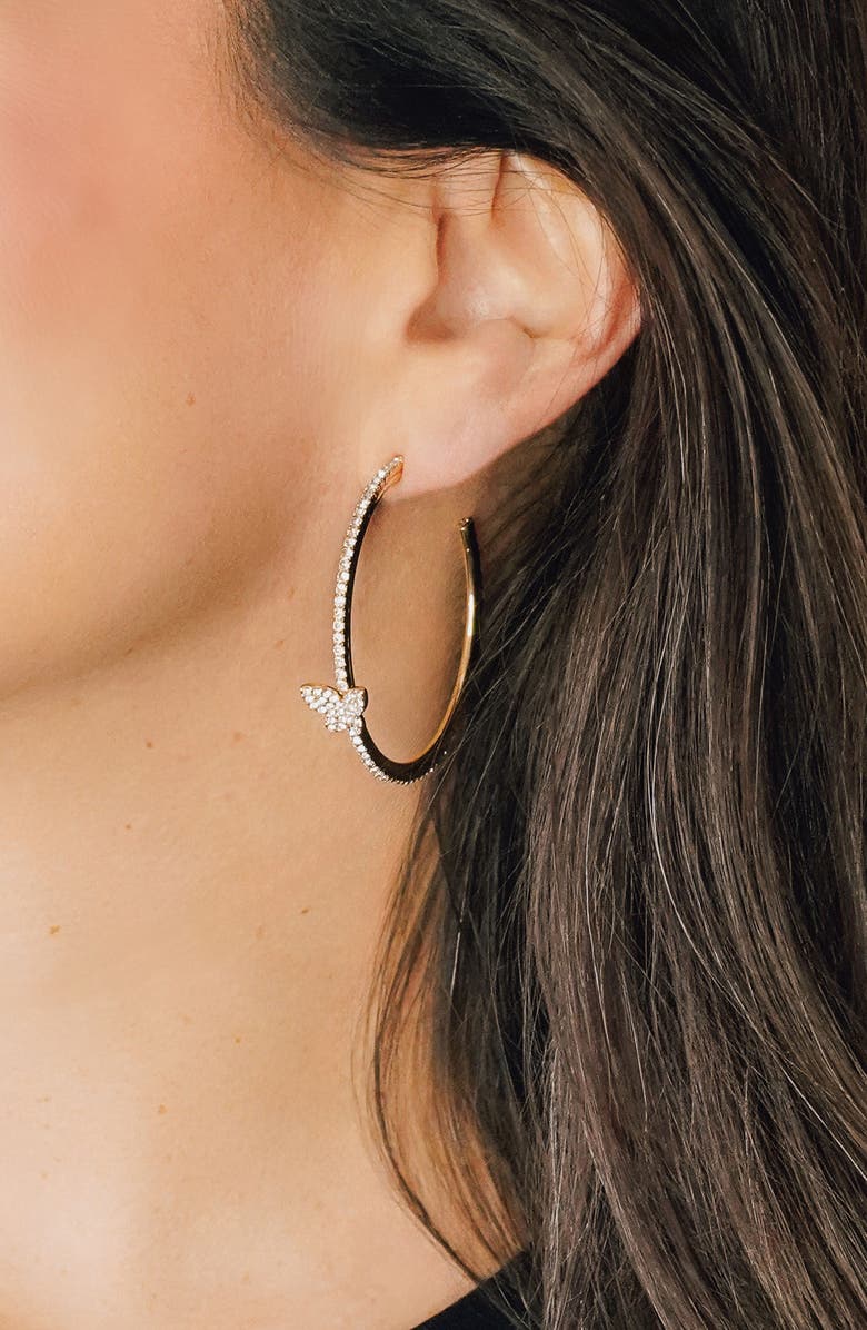 MARLYN SCHIFF Giselle Butterfly Hoop Earrings, Alternate, color, Gold
