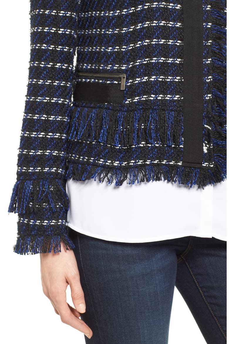 Raw Edge Tweed Jacket, Alternate, color, BLACK- NAVY TWEED
