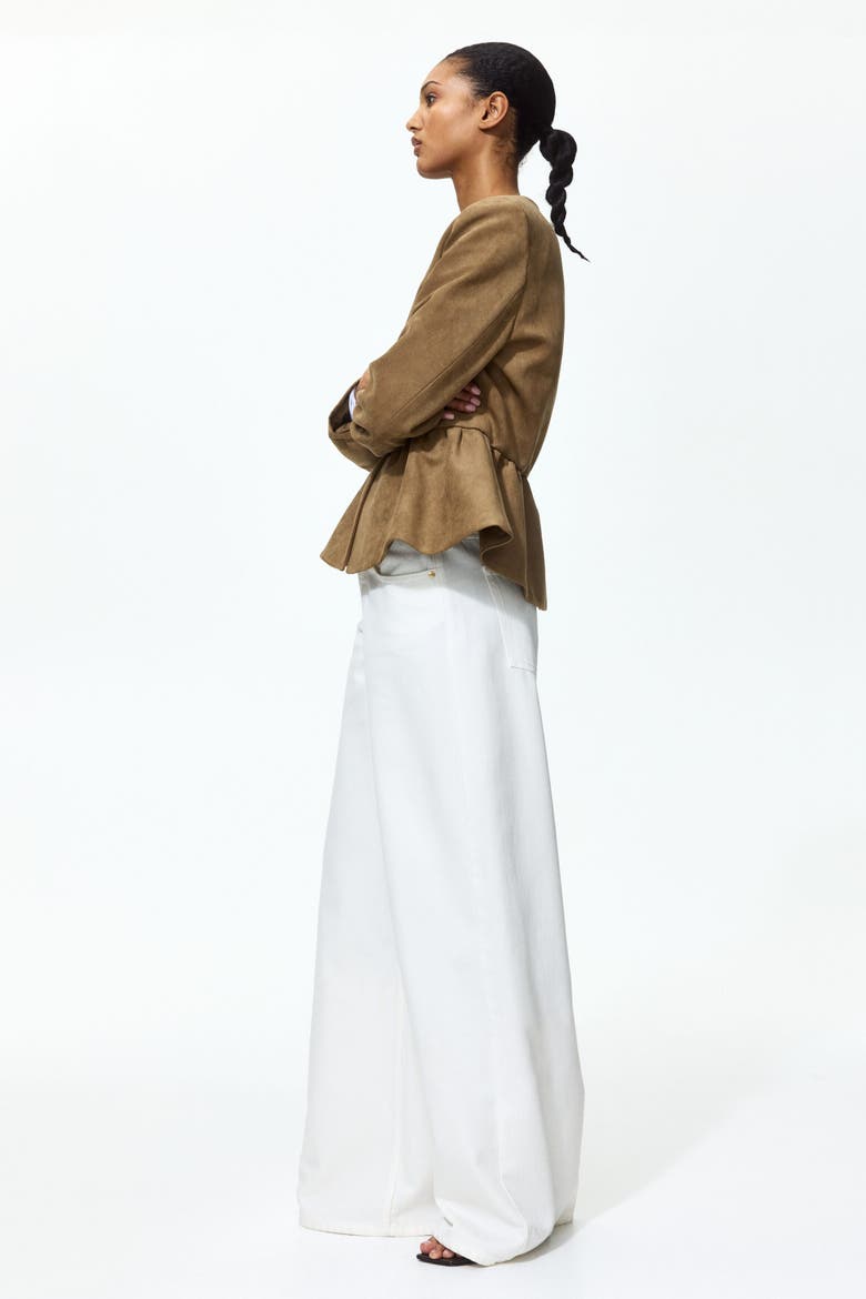 Collarless Peplum Jacket, Alternate, color, Dark beige