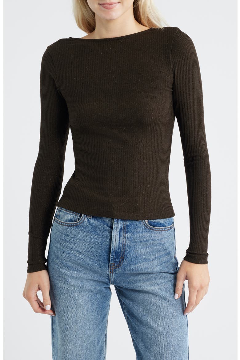 Sparkle Scoop Back Long Sleeve Top, Main, color, LUREX MOLASSES