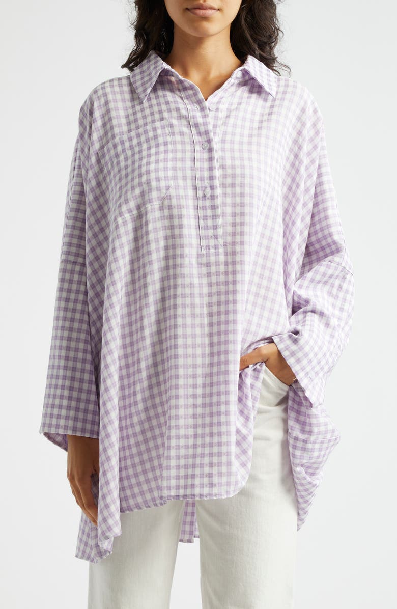 La Vie Style House Gingham Check Oversize Shirt, Main, color, Purple White