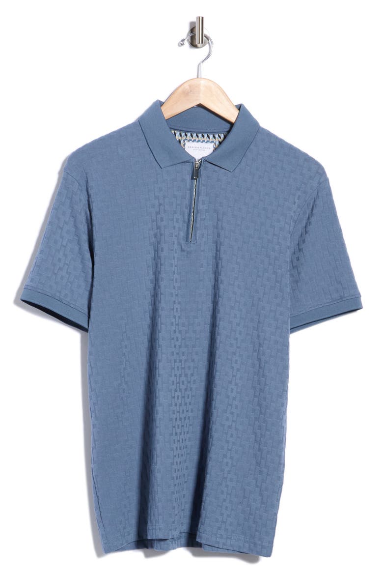 Geo Textured Zip Polo, Main, color, DARK BLUE