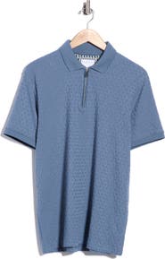 DENIM AND FLOWER Geo Textured Zip Polo