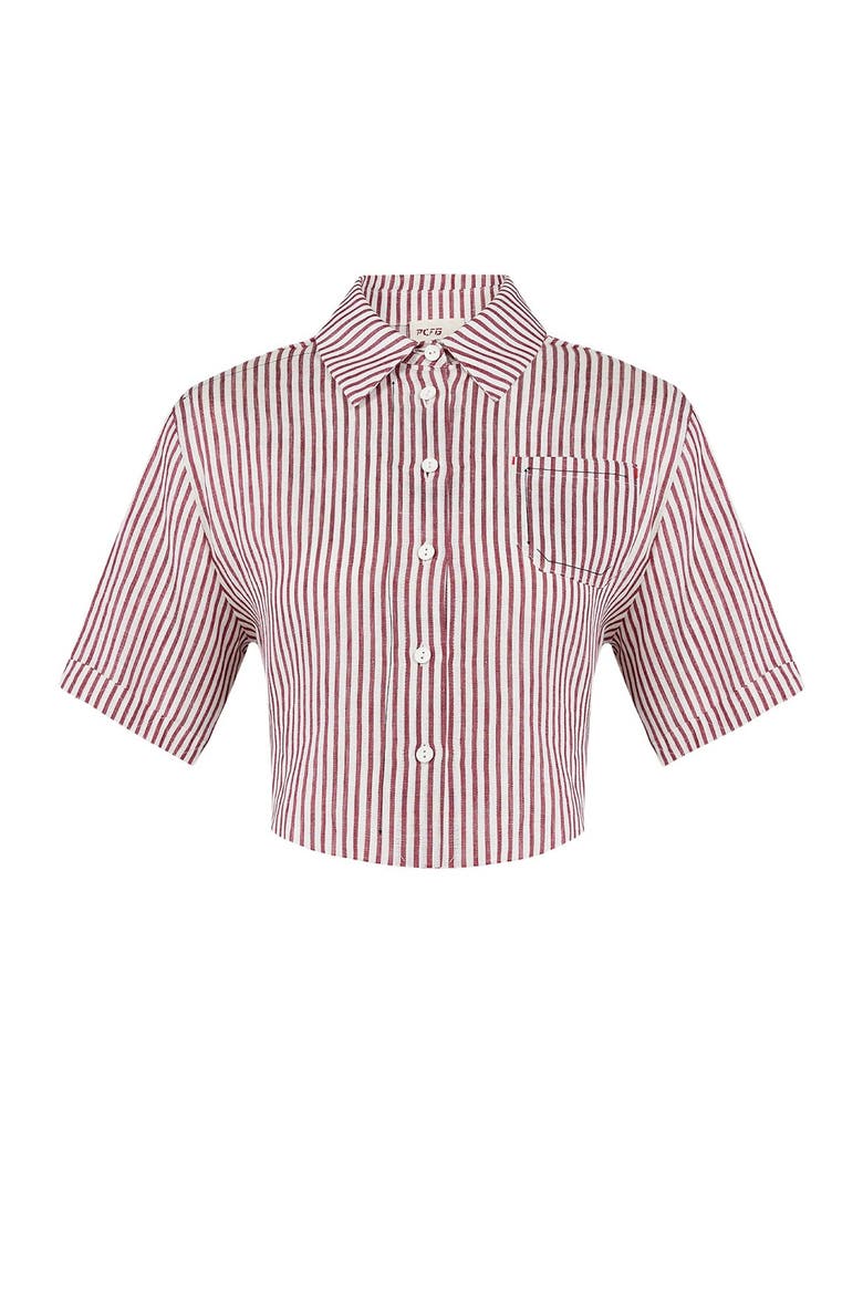 Pure Linen Free Heaven Red Striped Crop Shirt, Main, color, grey