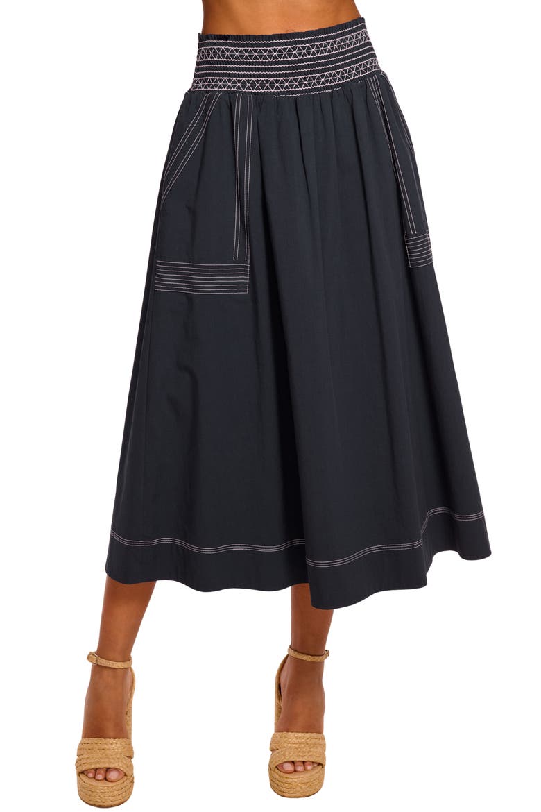 Galia Topstitch Detail Cotton Blend Skirt, Main, color, NAVY