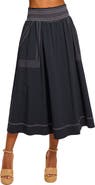 Ramy Brook Galia Topstitch Detail Cotton Blend Skirt