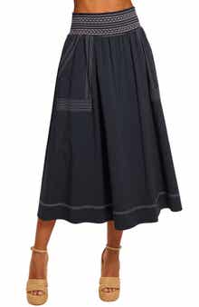 Galia Topstitch Detail Cotton Blend Skirt