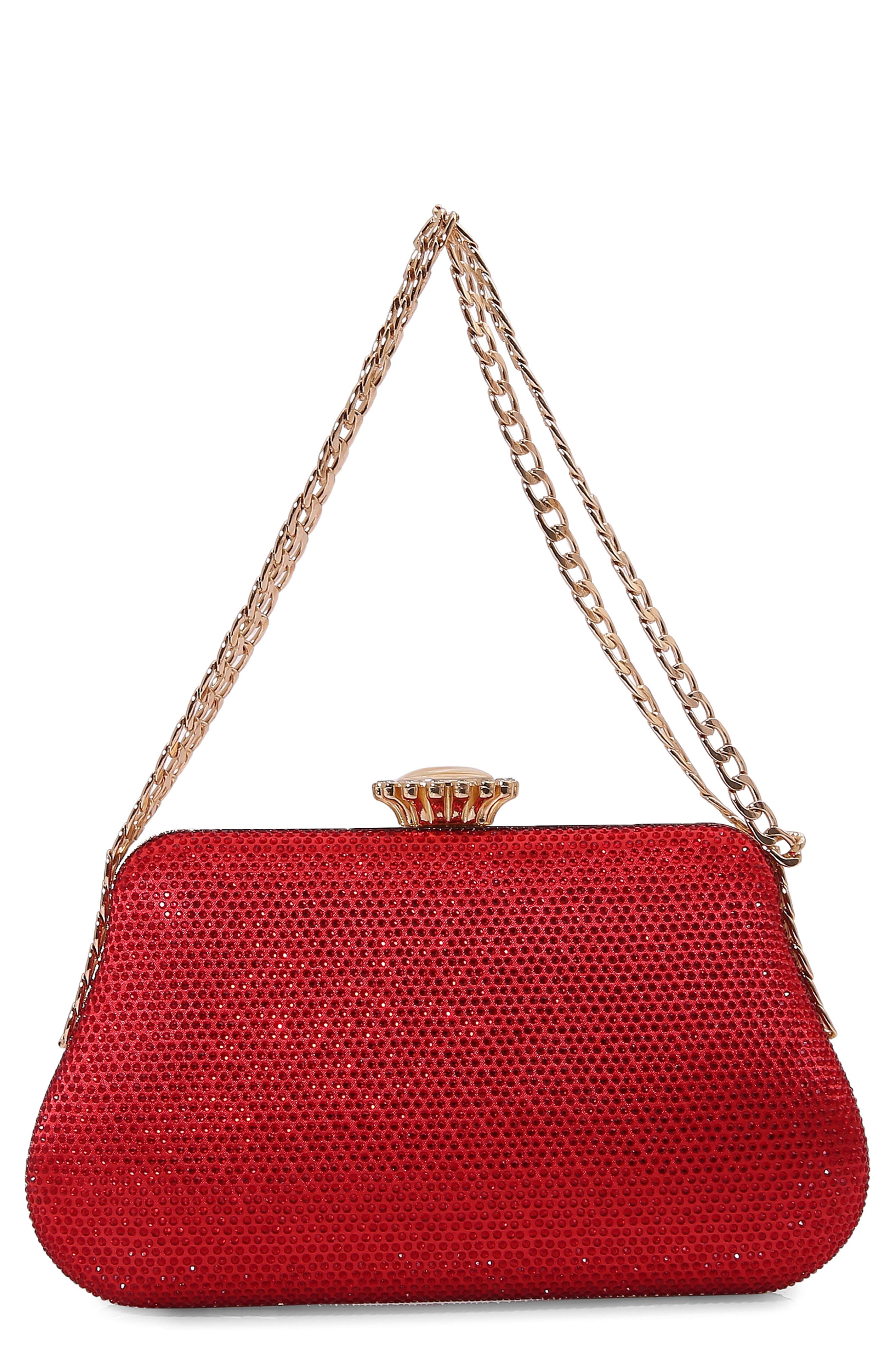 Rhinestone Frame Handbag, Main, color, RED