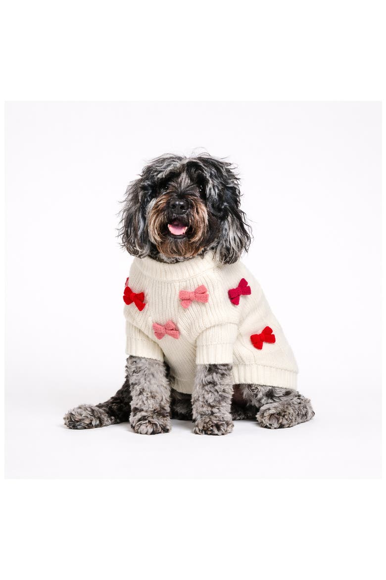 Bow 3D Icon Rib Dog Sweater, Alternate, color, CREAM
