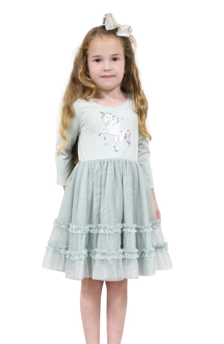 Zunie Kids' Sequin Unicorn Long Sleeve Dress, Main, color,