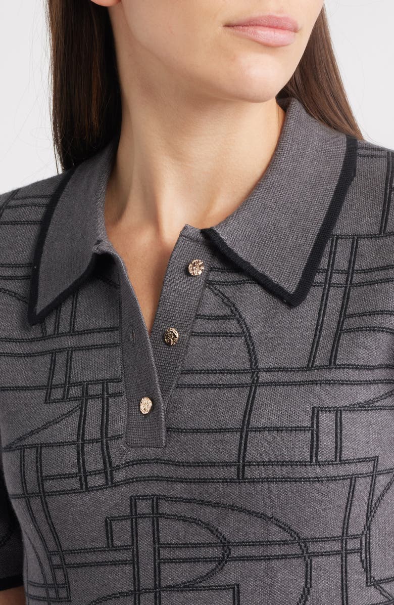 ZOE AND CLAIRE Jacquard Polo Minidress, Alternate, color, Heather Grey