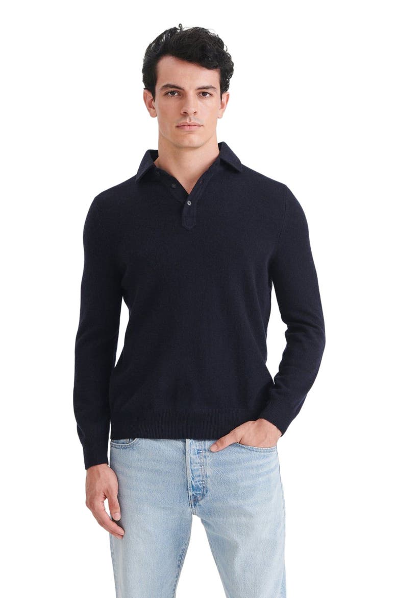 Signature Cashmere Long Sleeve Polo, Main, color, Navy